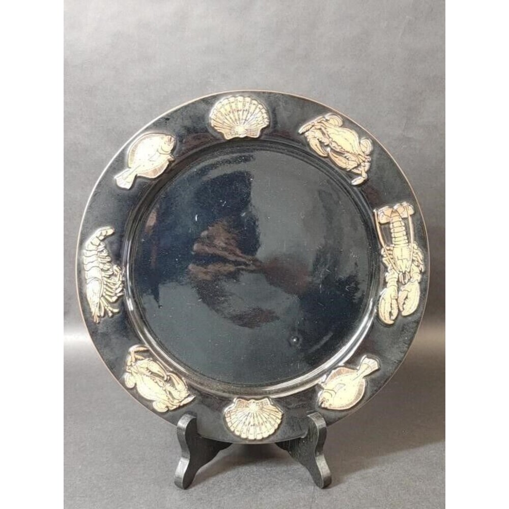 Vintage 1992 Frankoma SEAFARE Black Crab Fish Lobster Terracotta 10.25" Plate